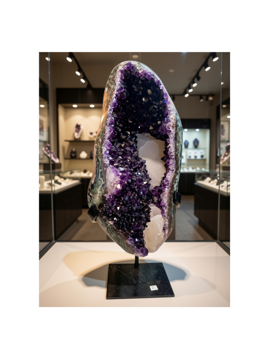 Månedens Utvalgte / Natural Uruguay Amethyst Geode with Green Jasper Shell & Calcite - MWS2353, 24x9.5cm - 2kg