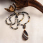 NEW LONG BOHEMIAN BROWN AGATE MALAKJEDE ( 80cm ) w/ Oval Pendant