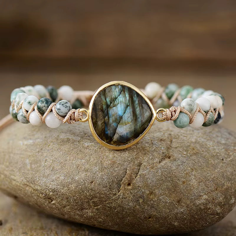 Merkaba 2 rader armbånd m/ Labradorite Hjertesten