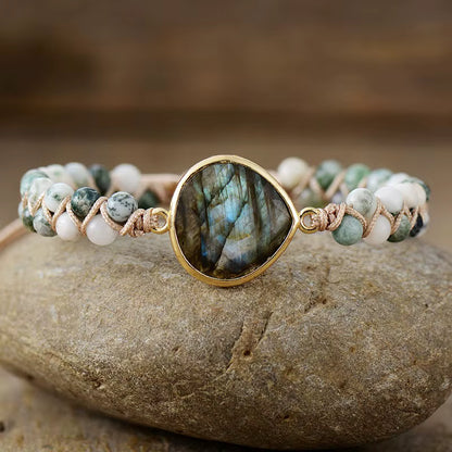 Merkaba 2 rader armbånd m/ Labradorite Hjertesten