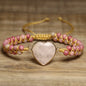 Enkle og vakre Chambhala 2 rader armbånd m/ Hjerteformet Rose Quartz sten og små Rhodonite stener ( justerbart )