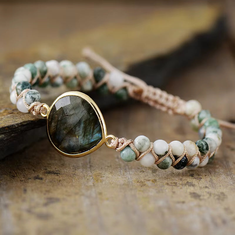 Merkaba 2 rader armbånd m/ Labradorite Hjertesten