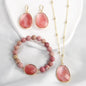 Nye Design Smykkesett ( Kjede, armbÅnd, øredobber ), Pink Agate