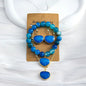Nye Design Smykkesett m/Hjerteanheng ( Kjede, armbÅnd, øredobber ), Blue Agate