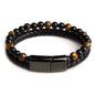 Nye, tøffe naturlige Tigerøye/ Sort Obsidian armbånd med skinn og magnetlås ( stainless steel )