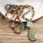 NEW LONG BOHEMIAN JASPER ORANGE EMPEROR MALAKJEDE ( 80cm ) w/ Oval Pendant