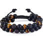 Nye Chambhala 2 rader Gyllen Tigerøye armbÅnd med onyx og lavasten, justerbare