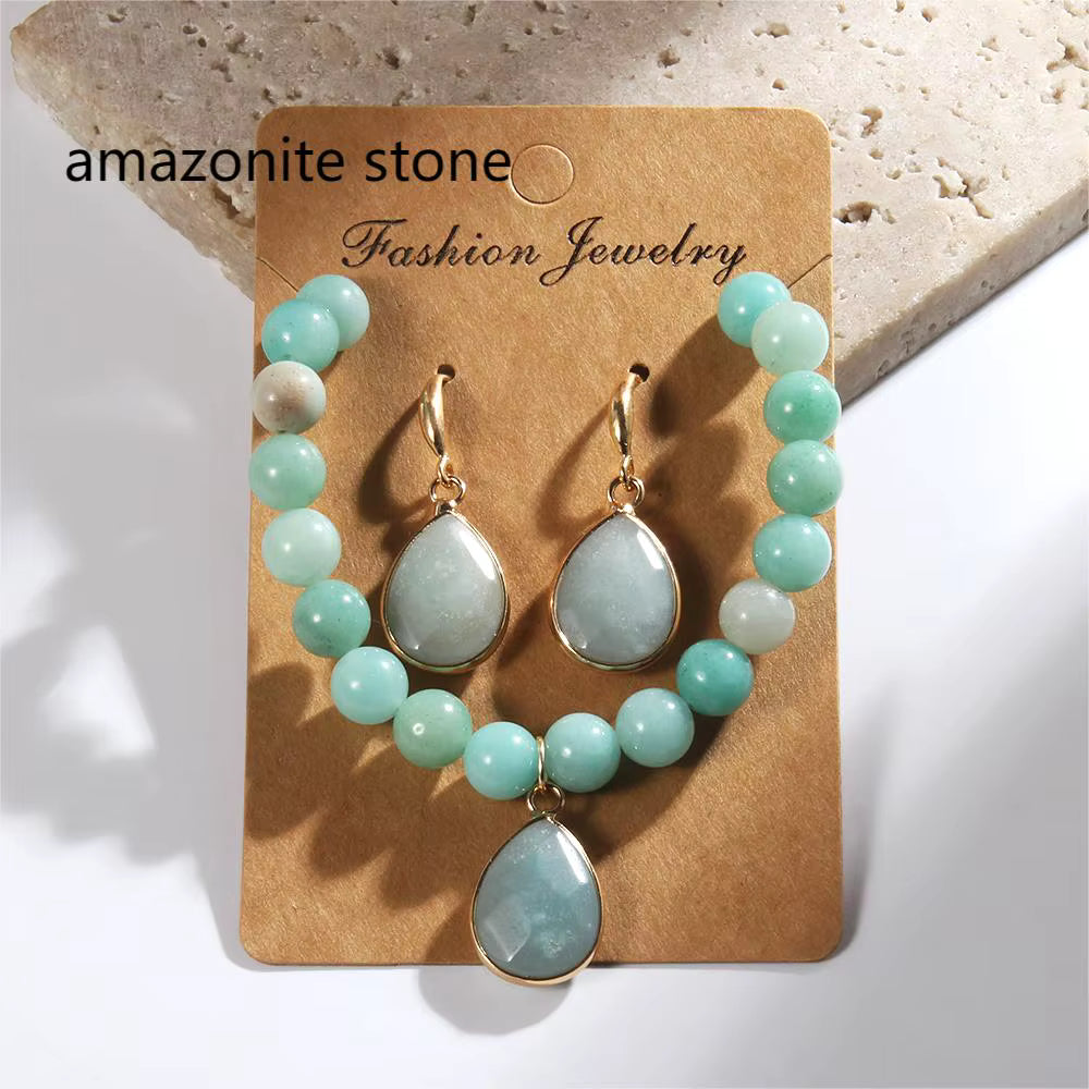 Nye Design Smykkesett ( Armbånd, øredobber ), Amazonite