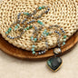 NEW LONG BOHEMIAN MALAKJEDE ( 80cm ) w/Labradorite Heart, Green Quartz