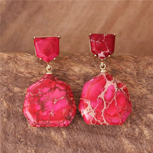 Nye, MICCI Design Bohemian Imperial Red/Pink Jasper Øredobber, Gold Plated