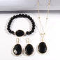 Nye Design Smykkesett ( Kjede, armbÅnd, øredobber ), Sort Agat