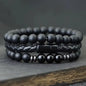 Triple Agat & Leather Bracelet, ( Matt sort Agat )