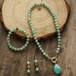 Beautiful Fashion Bohemian Jewelry Natural Stone Necklace, Bracelet, Earrings Set, Amazonite