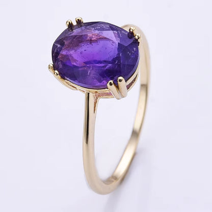 New Micci Design "Solitaire" enstens 9x7mm Ametyst Ring, Gold Vermeil ( 925s Silver )