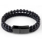 Nye, tøffe naturlige Sort Obsidian armbånd med skinn og magnetlås ( stainless steel )