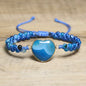 Enkle og vakre Chambhala 2 rader armbÅnd m/ Hjerteformet BlÅ Agate sten og smÅ tilsvarende stener ( justerbart )