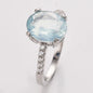 Ny & Trendy 925s Silver Art Deco Vintage Ring - med oval 8x10mm Aquamarine Quartz sten og Zirkoner, str. 54
