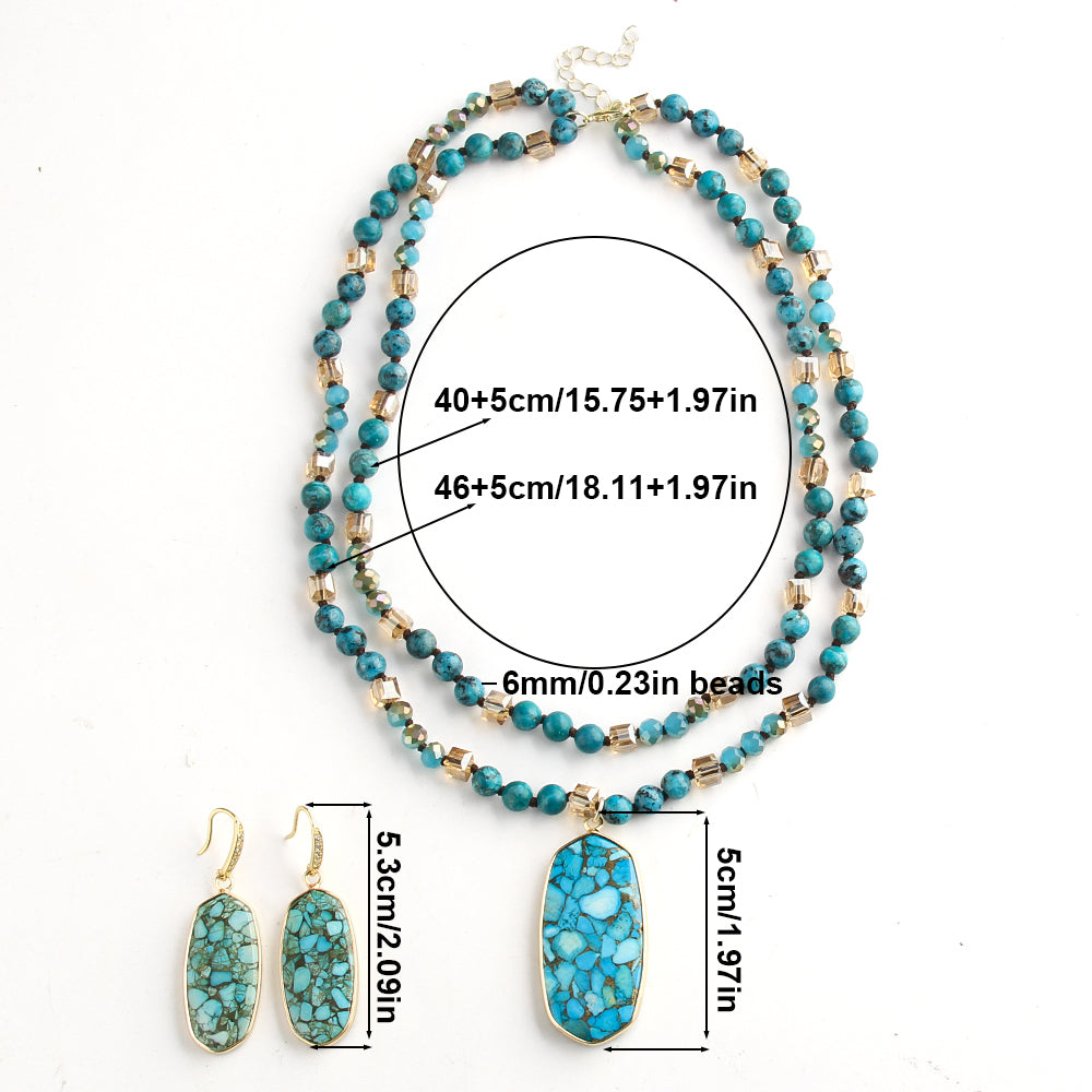 Nytt BOHEMIAN Design 2 rader Smykkesett ( Kjede + Øredobber ) Blue Jasper & & Decor , 50cm