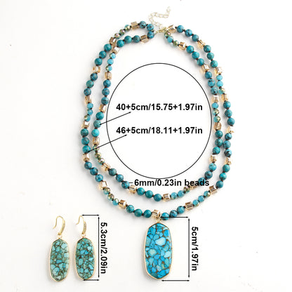 Nytt BOHEMIAN Design 2 rader Smykkesett ( Kjede + Øredobber ) Blue Jasper & & Decor , 50cm