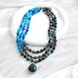 Retro Gothic Triple Natural Stone Necklace w/ Hematite, Moonstone Labradorite Pendant, 45 - 55cm