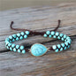 Enkle og vakre Chambhala 2 rader armbånd m/ Ovalformet Turquoise sten og små tilsvarende agat stener ( justerbart )