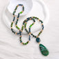 NEW LONG BOHEMIAN GREEN AGATE MALAKJEDE ( 80cm ) w/ Oval Pendant