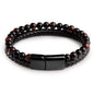 Nye, tøffe naturlige Rød Tigerøye/ Sort Obsidian armbånd med skinn og magnetlås ( stainless steel )