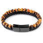 Nyhet ! Nye, tøffe naturlige Tigerøye/ Sort Obsidian armbånd med skinn og magnetlås ( Stainless Steel ), 4 design
