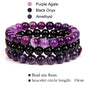 Natural Stone 3 Pack 8mm Armbånd, Black Onyx, Purple Agate, Ametyst