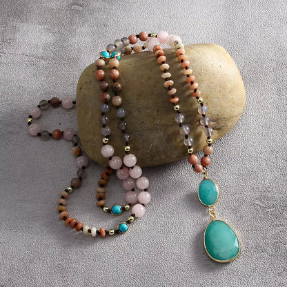 NEW LONG BOHEMIAN AMAZONITE MALAKJEDE ( 80cm ) w/ Oval Pendant