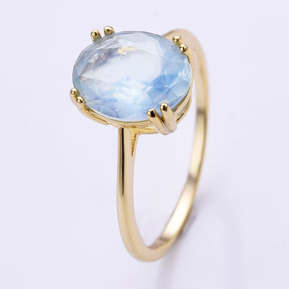 New Micci Design "Solitaire" enstens 9x7mm Aquamarine Ring, Gold Vermeil ( 925s Silver )
