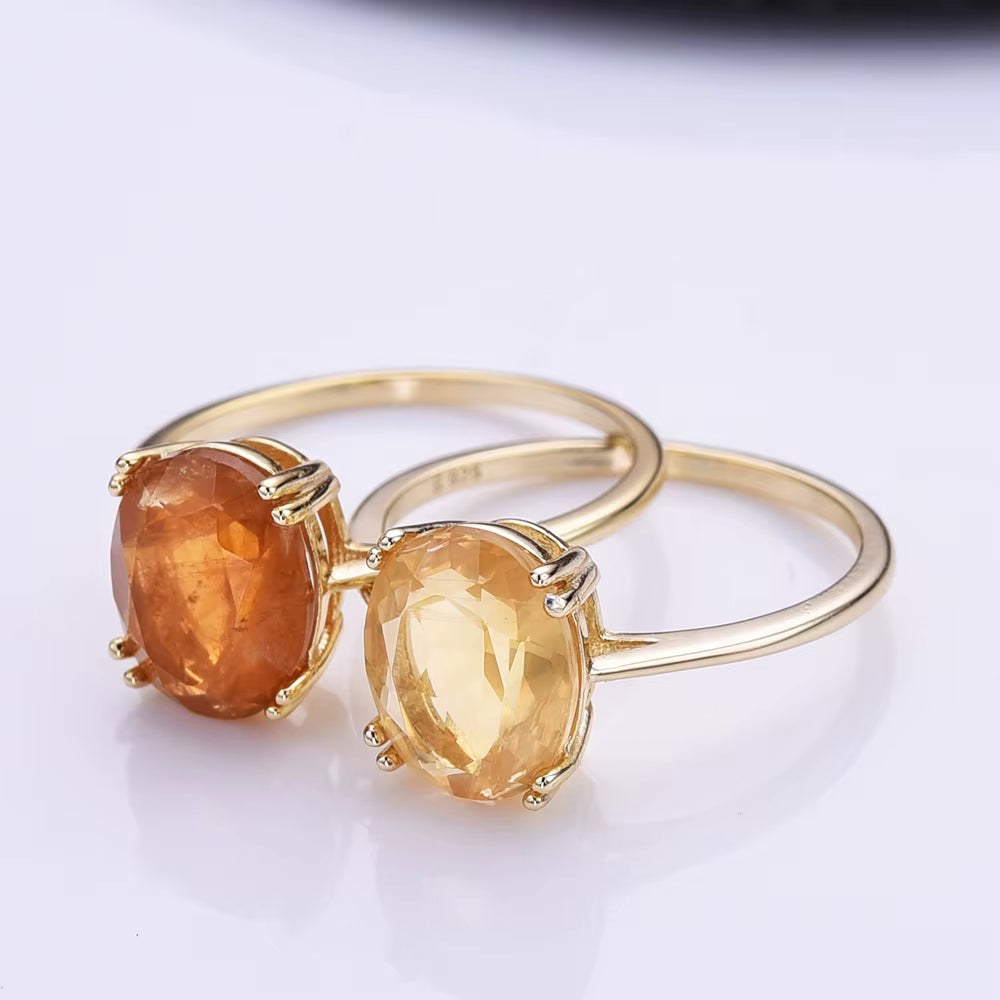 New Micci Design "Solitaire" enstens 9x7mm Citrine Ring, Gold Vermeil ( 925s Silver )