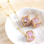 Nytt Cube Stone Design Smykkesett ( Kjede, øredobber ), Rose Quartz