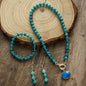 Beautiful Fashion Bohemian Jewelry Natural Stone Necklace, Bracelet, Earrings Set, Green Quartz - Blue Agat Heart