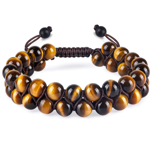 Nye Chambhala 2 rader Gyllen Tigerøye armbÅnd, justerbare, 8mm kuler