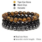 Natural Stone 3 Pack 8mm Armbånd, Black Onyx, Tiger Eye, Hematite