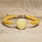 Enkle og vakre Chambhala 2 rader armbÅnd m/ Hjerteformet Yellow JADE sten og smÅ tilsvarende stener ( justerbart )