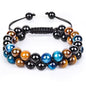 Nye Chambhala BlÅ & Gyllen Tigerøye, Sort Onyx ArmbÅnd , justerbare