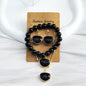 Nye Design Smykkesett m/Hjerteanheng ( Kjede, armbÅnd, øredobber ), Sort Agate
