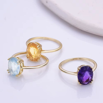 New Micci Design "Solitaire" enstens 9x7mm Aquamarine Ring, Gold Vermeil ( 925s Silver )