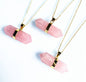 Nye, dobbelt terminert Rose Quartz anheng med kjede , Gold Elctroplated