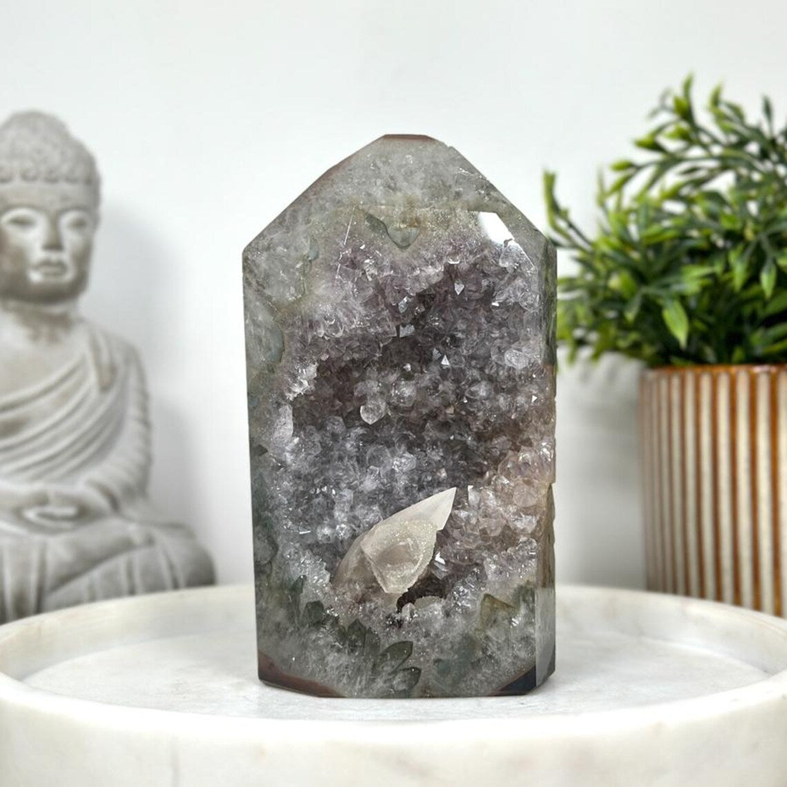 Natural Uruguay Amethyst & Agate Stone Tower AAA+ Quality Geode, 12.5x8cm