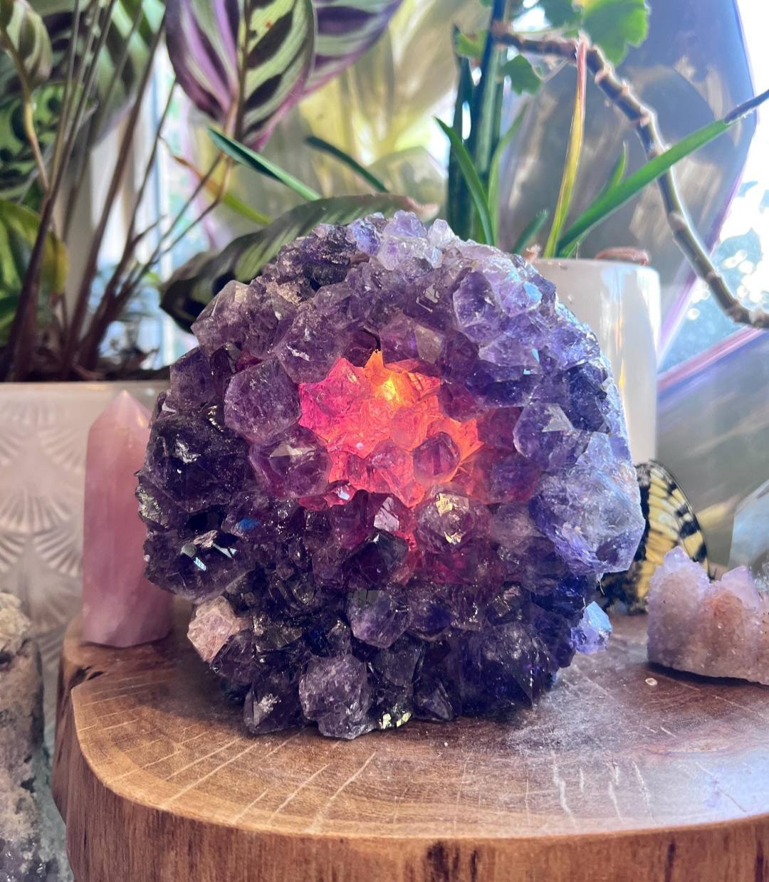 Special XL Large / Stor Ametyst RÅ Kvarts Cluster Lampe fra Brasil, ca. 3 - 4kg m/Ledlys