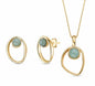 2025 Brazil Gem Elliptical 18K Gold Plated Necklace & Earring Set w/ Round Natural Green Quartz Gemstones