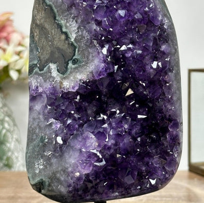 Polished Uruguay Amethyst Stone, Deep Purple Amethyst Specimen | Stand Included, ca. 2kg, 20x11cm - AWS0555