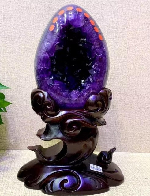 High Quality Uruguay Amethyst Dinosaur EGG 40x23cm - 12kg inkl. Asian Woodstand