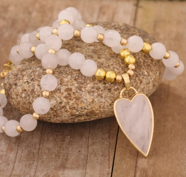 NYE FASHION CRYSTAL WHITE MARBLE KJEDER m/ LONG HEART ANHENG