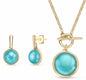 New 2025 Brazil Gem Round Sky Blue Agate ( Pearlized )  Quartz Cabochon Øredobber, 18K/Gold Electroplated