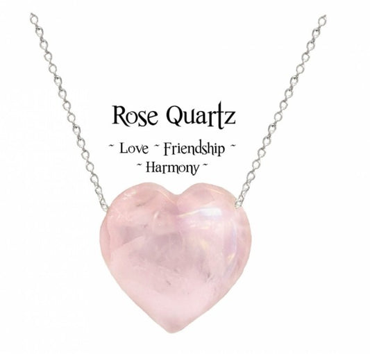 Nye, hÅndlagede Rose Quartz Heart Anheng m/kjede ( Unconditional Love) , Silverplated..