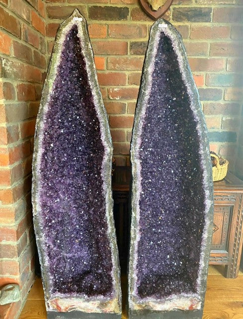 Very Tall Amethyst Crystal Geode PAIR 371 & 372 Premium Queen Grade 89kg each- H125xW33xD28cm
